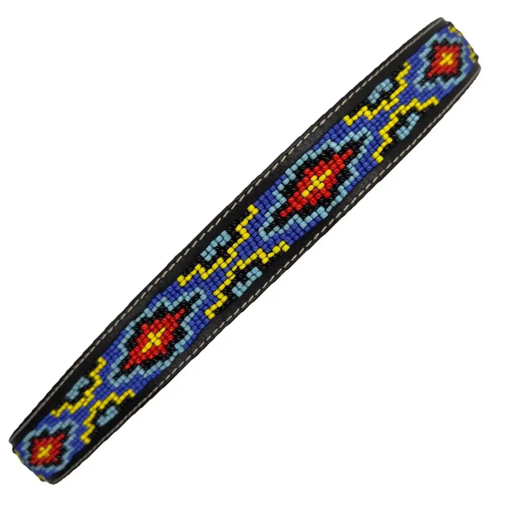 Vintage Beaded Leather Belt SouthWestern Black Sz 30 Native American Handmade